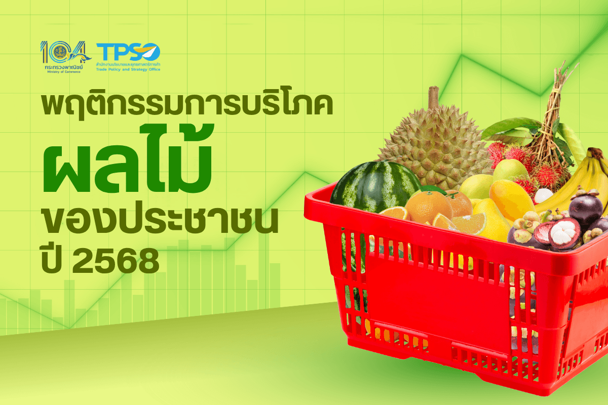 <p><strong>ดาวน์โหลดข้อมูลฉบับเต็ม:&nbsp;</strong><a href="https://uploads.tpso.go.th/พฤติกรรมการบริโภคผลไม้ของประชาชน ปี 2568.pdf" target="_blank">พฤติกรรมการบริโภคผลไม้ของประชาชน ปี 2568.pdf</a><br />
<br />
&nbsp; &nbsp; &nbsp; &nbsp; &nbsp; นายพูนพงษ์ นัยนาภากรณ์ ผู้อำนวยการสำนักงานนโยบายและยุทธศาสตร์การค้า โฆษกกระทรวงพาณิชย์ เปิดเผยผลสำรวจความคิดเห็นของประชาชน เดือนพฤษภาคม 2568 จำนวน 3,872 ราย ซึ่งครอบคลุมประชาชนทั่วประเทศ เกี่ยวกับ<strong>พฤติกรรมการบริโภคผลไม้ของประชาชน</strong> ผลการสำรวจพบว่า ประชาชนยังมีแนวโน้มการบริโภคผลไม้ใกล้เคียงกับปี 2567 โดยเฉพาะทุเรียนที่ยังคงครองความนิยมสูงสุดในช่วงฤดูกาลผลไม้ ในขณะที่การบริโภคผลไม้พร้อมทานเริ่มมีแนวโน้มเพิ่มมากขึ้นสะท้อนพฤติกรรมของผู้บริโภคยุคใหม่ โดยมีรายละเอียดผลการสำรวจ ดังนี้</p>

<p>&nbsp; &nbsp; &nbsp; &nbsp; &nbsp; <strong>&bull; พฤติกรรมการบริโภคผลไม้ของประชาชน</strong> ในภาพรวมพบว่า ประชาชนยังคงเลือกซื้อผลไม้จากตลาดค้าปลีก อาทิ ตลาดสดและตลาดนัดมากที่สุด คิดเป็นสัดส่วนร้อยละ 40.58 รองลงมาคือ การซื้อผลไม้จากร้านสะดวกซื้อและซูเปอร์มาร์เก็ต ซึ่งมีสัดส่วนร้อยละ 20.89 และเป็นแหล่งที่ได้รับความนิยมเพิ่มมากขึ้นจากการสำรวจในปีก่อนหน้า (ปี 2567 อยู่ที่ร้อยละ 16.86) ตามด้วยการเลือกซื้อจากรถขายผลไม้และรถเข็นขายผลไม้ คิดเป็นสัดส่วนร้อยละ 19.94 สำหรับสัดส่วนปัจจัยที่มีอิทธิพลต่อการตัดสินใจเลือกซื้อผลไม้จากแหล่งต่าง ๆ มากที่สุด ได้แก่ ด้านความสะดวก ที่ร้อยละ 29.03 โดยเฉพาะจากรถขายผลไม้ ร้านสะดวกซื้อ และแพลตฟอร์มออนไลน์ รองลงมาคือ ด้านการเลือกซื้อด้วยตนเอง ที่ร้อยละ 26.57 ซึ่งพบมากในตลาดสด ตลาดนัด และตลาดค้าปลีก ส่วนด้านราคา อยู่ที่ร้อยละ 23.27 เป็นอีกปัจจัยสำคัญที่จูงใจให้ผู้บริโภคเลือกซื้อผลไม้จากแหล่งจำหน่ายในราคาประหยัด นอกจากนี้ ผลการสำรวจพบว่าประชาชนในเขตกรุงเทพมหานครและปริมณฑลมีแนวโน้มเลือกซื้อผลไม้ผ่านช่องทางออนไลน์มากกว่าภาคอื่น ๆ ซึ่งสะท้อนถึงรูปแบบการดำเนินชีวิตในเขตเมืองที่ให้ความสำคัญกับความสะดวกสบายมากขึ้น<br />
&nbsp; &nbsp; &nbsp; &nbsp; &nbsp; <strong>ประเภทผลไม้ที่ประชาชนนิยม</strong> ในภาพรวมพบว่า สัดส่วนผลไม้ทั่วไปที่ประชาชนนิยมมากที่สุดคือ ส้ม ที่ร้อยละ 9.72 ตามด้วยแตงโม ที่ร้อยละ 9.06 กล้วย ที่ร้อยละ 7.18 และมะม่วง ที่ร้อยละ 6.52 ในขณะที่ผลไม้ตามฤดูกาลอย่างทุเรียนได้รับความนิยมเป็นอันดับแรกที่ร้อยละ 14.14 ตามด้วยเงาะ ที่ร้อยละ 10.48 และมังคุด ที่ร้อยละ 9.07 สอดคล้องกับการบริโภคจากผลการสำรวจในปี 2567 โดยปัจจัยที่ส่งผลต่อการเลือกซื้อผลไม้แต่ละชนิดของประชาชน ได้แก่ ปัจจัยด้านรสชาติ ที่ร้อยละ 73.05 รองลงมาคือ ปัจจัยด้านราคา ที่ร้อยละ 11.96 และปัจจัยเพื่อการบำรุงสุขภาพ ที่ร้อยละ 10.56<br />
&nbsp; &nbsp; &nbsp; &nbsp; &nbsp; <strong>ความนิยมในการบริโภคผลไม้ในแต่ละรูปแบบ</strong> ในภาพรวมพบว่า ผลไม้ทั้งผลยังคงเป็นรูปแบบที่ได้รับความนิยมมากที่สุด คิดเป็นสัดส่วนร้อยละ 53.93 รองลงมาคือ ผลไม้ตัดแต่งและบรรจุพร้อมรับประทาน ที่ร้อยละ 31.18 และผลไม้สดที่จัดชุดขายแต่ยังไม่ผ่านการตัดแต่งที่ร้อยละ 14.90 และเมื่อพิจารณาตามอายุพบว่า กลุ่มผู้มีอายุมากกว่า 60 ปี ยังคงนิยมการซื้อผลไม้ทั้งผลเป็นหลัก โดยมีสัดส่วนสูงถึงร้อยละ 75.13 สะท้อนถึงความคุ้นเคยกับรูปแบบการบริโภคแบบดั้งเดิม ขณะที่กลุ่มอายุต่ำกว่า 20 &ndash; 29 ปี มีแนวโน้มซื้อผลไม้ตัดแต่งพร้อมทานเพิ่มขึ้น เช่นเดียวกับการพิจารณาตามกลุ่มระดับรายได้ พบว่า กลุ่มผู้มีรายได้สูงขึ้นมีแนวโน้มเลือกซื้อผลไม้ตัดแต่งพร้อมทานเพิ่มมากขึ้น&nbsp;</p>

<p>&nbsp; &nbsp; &nbsp; &nbsp; &nbsp; <strong>&bull; ความถี่และค่าใช้จ่ายในการบริโภคผลไม้ต่อเดือน</strong> จากผลสำรวจพบว่า ประชาชนส่วนใหญ่นิยมซื้อผลไม้อย่างน้อยเดือนละครั้ง ที่ร้อยละ 41.09 และทุกสัปดาห์ ที่ร้อยละ 34.56 อย่างไรก็ตาม เมื่อพิจารณารายภาคพบว่า กรุงเทพมหานครและปริมณฑลมีสัดส่วนการซื้อผลไม้ทุกวันสูงที่สุดอยู่ที่ร้อยละ 13.56 และซื้อทุกสัปดาห์ที่ร้อยละ 37.04 ซึ่งมากกว่าภาคอื่นที่โดยรวมมีแนวโน้มซื้อผลไม้ในลักษณะรายเดือนเป็นหลัก สะท้อนรูปแบบการดำเนินชีวิตและพฤติกรรมการใช้จ่ายของผู้บริโภคในเขตเมืองที่อาจให้ความสำคัญกับความสดใหม่ ความสะดวก และการซื้อในปริมาณน้อยแต่บ่อยครั้ง ซึ่งแตกต่างจากผู้บริโภคในภูมิภาคอื่น และค่าใช้จ่ายของการบริโภคผลไม้ในภาพรวมพบว่า ประชาชนส่วนใหญ่มีค่าใช้จ่ายในการบริโภคผลไม้ไม่เกิน 500 บาทต่อเดือน อย่างไรก็ดี เมื่อพิจารณาตามกลุ่มระดับรายได้ พบว่า กลุ่มผู้มีรายได้สูงมีแนวโน้มใช้จ่ายในการซื้อผลไม้มากขึ้นอย่างชัดเจน สะท้อนถึงกำลังซื้อที่มากขึ้น และอาจรวมถึงการเลือกบริโภคผลไม้ที่มีราคาสูงขึ้นหรือเป็นผลไม้พรีเมียมมากขึ้น&nbsp;</p>

<p>&nbsp; &nbsp; &nbsp; &nbsp; &nbsp; <strong>&bull; แนวโน้มการบริโภคผลไม้ของประชาชนในปี 2568</strong> จากผลการสำรวจพบว่า ในภาพรวมยังคงบริโภคผลไม้ในปริมาณใกล้เคียงกับปี 2567 คิดเป็นสัดส่วนร้อยละ 47.16 ขณะที่ประชาชนบางส่วนมีแนวโน้มจะบริโภคผลไม้ลดลง ที่ร้อยละ 17.83 และมีแนวโน้มจะบริโภคเพิ่มขึ้น ที่ร้อยละ 13.48 โดยปัจจัยที่ส่งผลต่อแนวโน้มการบริโภคผลไม้ของประชาชนมากที่สุด ได้แก่ ด้านความสะดวกในการเลือกซื้อผลไม้ ที่ร้อยละ 30.84 ตามด้วยด้านราคา ที่ร้อยละ 26.93 และด้านรายได้ ที่ร้อยละ 24.40 เมื่อพิจารณาเฉพาะกลุ่มที่มีแนวโน้มบริโภคผลไม้ลดลง พบว่า ปัจจัยด้านรายได้เป็นปัจจัยที่ส่งผลมากที่สุด ที่ร้อยละ 42.30 รองลงมาคือ ปัจจัยด้านราคา ที่ร้อยละ 34.74 และปัจจัยด้านความสะดวก ที่ร้อยละ 15.71 ในทางกลับกัน กลุ่มที่มีแนวโน้มบริโภคผลไม้เพิ่มขึ้นมาจากปัจจัยด้านคุณภาพ ที่ร้อยละ 29.44 และปัจจัยด้านราคาที่ร้อยละ 29.03 ขณะที่ปัจจัยด้านรายได้มีสัดส่วนเพียงร้อยละ 9.88 ความแตกต่างดังกล่าวอาจสะท้อนถึงพฤติกรรมของผู้บริโภคอย่างชัดเจน โดยกลุ่มที่มีแนวโน้มการบริโภคผลไม้ลดลงอาจเป็นกลุ่มผู้มีรายได้น้อยหรือมีข้อจำกัดด้านรายได้ จึงมีความจำเป็นต้องให้ความสำคัญต่อปัจจัยด้านรายได้และราคามากที่สุด ขณะที่กลุ่มที่มีแนวโน้มบริโภคเพิ่มขึ้นมักเป็นกลุ่มที่มีรายได้ระดับปานกลางและสูงที่ให้ความสำคัญกับปัจจัยด้านคุณภาพมากที่สุด ซึ่งสอดคล้องกับการพิจารณาจำแนกตามรายได้ที่พบว่า ผู้มีรายได้ต่อเดือนมากกว่า 100,000 บาทขึ้นไป มีแนวโน้มการบริโภคผลไม้เพิ่มขึ้น ที่ร้อยละ 33.33 ขณะที่กลุ่มผู้มีรายได้ระหว่าง 5,001 &ndash; 10,000 บาท เป็นกลุ่มรายได้ที่มีแนวโน้มบริโภคผลไม้ลดลงมากที่สุด ที่ร้อยละ 21.56 อย่างไรก็ตาม ยังพบว่ามีกลุ่มประชาชนบางส่วนที่ยังไม่สามารถประเมินแนวโน้มการบริโภคผลไม้ในปี 2568 ได้ คิดเป็นร้อยละ 21.54 สะท้อนถึงความไม่แน่นอนของพฤติกรรมผู้บริโภคท่ามกลางภาวะเศรษฐกิจและวิถีชีวิตมีการเปลี่ยนแปลงอย่างรวดเร็ว รวมถึงอาจได้รับอิทธิพลจากปัจจัยที่ผันผวนบางประการ อาทิ รายได้ที่ไม่แน่นอน และภาระค่าใช้จ่ายที่เพิ่มขึ้น ซึ่งสัดส่วนของกลุ่มนี้อาจส่งผลต่อภาพรวมของตลาดในระยะต่อไป</p>

<p>&nbsp; &nbsp; &nbsp; &nbsp; &nbsp; นายพูนพงษ์ กล่าวทิ้งท้ายถึงผลการสำรวจครั้งนี้ว่า พฤติกรรมการบริโภคและเลือกซื้อผลไม้ของประชาชนในปี 2568 ยังคงใกล้เคียงกับผลการสำรวจปีก่อนหน้า โดยมีผลไม้ที่ได้รับความนิยมอย่างต่อเนื่อง ได้แก่ แตงโม ส้ม กล้วย และมะม่วง ขณะที่ผลไม้ตามฤดูกาล โดยเฉพาะ ทุเรียน เงาะ และมังคุด ยังได้รับความนิยมในระดับสูงจากประชาชน ทั้งนี้ จากปัจจัยด้านสภาพอากาศที่เอื้ออำนวยต่อการเพาะปลูก ส่งผลให้ปี 2568 มีปริมาณผลผลิตผลไม้เข้าสู่ตลาดในปริมาณเพิ่มมากขึ้น ดังนั้น เพื่อรองรับสถานการณ์ดังกล่าว กระทรวงพาณิชย์ได้มีแผนการดำเนินมาตรการบริหารจัดการผลไม้ ปี 2568 อย่างเป็นรูปธรรม เพื่อให้เกษตรกรสามารถจำหน่ายผลผลิตได้เต็มศักยภาพและประชาชนสามารถเข้าถึงผลไม้คุณภาพดีได้ในราคาที่เป็นธรรม ผ่านแนวทางการดำเนินงานที่สำคัญ ได้แก่ การกระจายผลผลิตผ่านกิจกรรมตลาดนัดผลไม้และธงฟ้าราคาประหยัด การสร้างความร่วมมือกับภาคเอกชนเพื่อระบายผลผลิตทั้งในประเทศและต่างประเทศ และการอำนวยความสะดวกด้านเอกสารและขั้นตอนต่าง ๆ เพื่อสนับสนุนการส่งออกผลไม้ให้เกิดความคล่องตัวมากยิ่งขึ้น รวมถึงการยกระดับภาพลักษณ์ผลไม้ไทยผ่านการประชาสัมพันธ์ผ่านช่องทางต่าง ๆ การใช้ประโยชน์จากความตกลงทางการค้าเสรี (FTA) และการเจรจาเพื่อลดข้อจำกัดทางการค้าในตลาดต่างประเทศเพิ่มเติม อย่างไรก็ดี กระทรวงพาณิชย์จะยังคงดำเนินการติดตามสถานการณ์ผลไม้ในแต่ละช่วงฤดูกาลอย่างใกล้ชิด เพื่อให้การบริหารจัดการเป็นไปอย่างมีประสิทธิภาพสูงสุด และเกิดประโยชน์ต่อเกษตรกร ผู้ประกอบการ และผู้บริโภคต่อไป</p>
