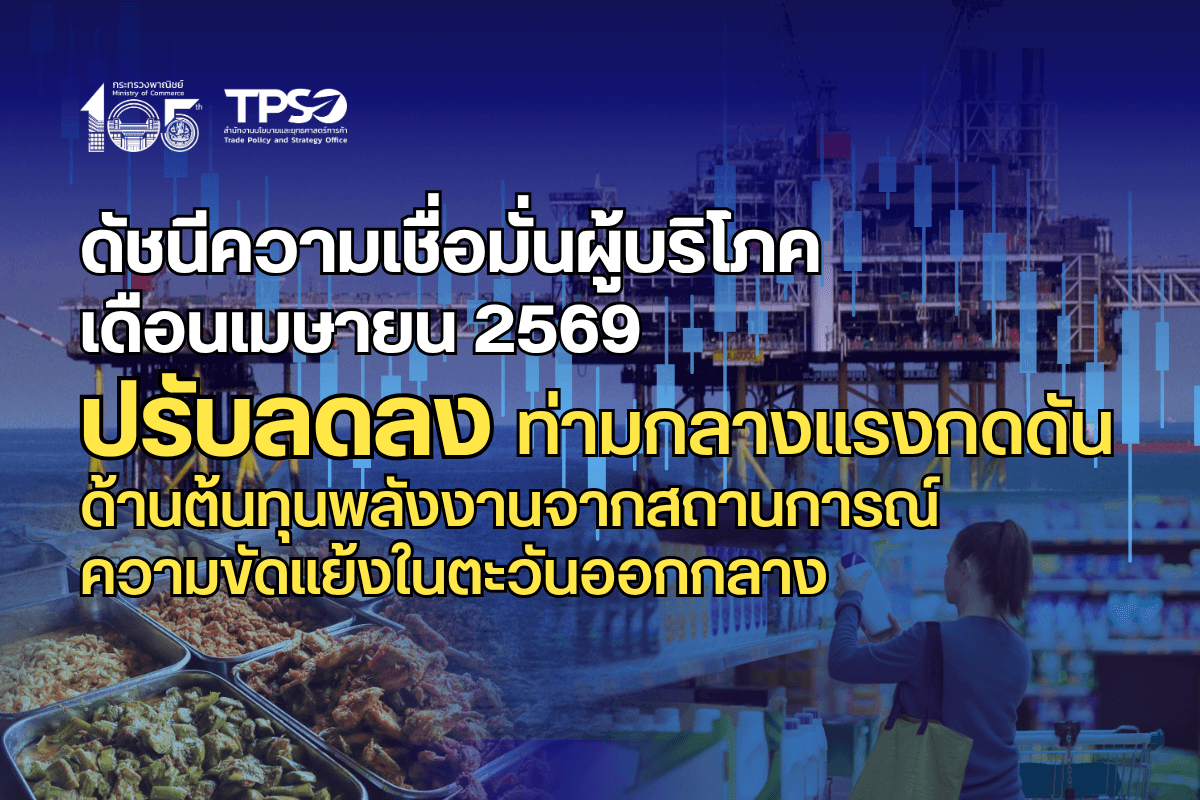 ดัชนีความเชื่อมั่นผู้บริโภคเดือนเมษายน 2569 ปรับลดลง ท่ามกลางแรงกดดันด้านต้นทุนพลังงานจากสถานการณ์ความขัดแย้งในตะวันออกกลาง