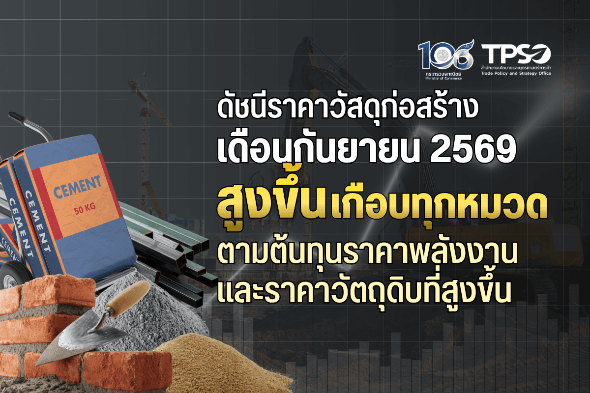 ดัชนีราคาวัสดุก่อสร้างเดือนกันยายน 2569 สูงขึ้นเกือบทุกหมวด ตามต้นทุนราคาพลังงานและราคาวัตถุดิบที่สูงขึ้น